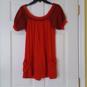 Free People (XS)  Red/Orange casual blouse.